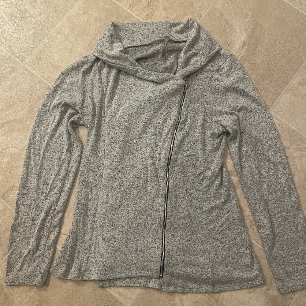 Vanity. Gray Moto Zip Sweater with Cowl Neck. Size Large. Super soft!